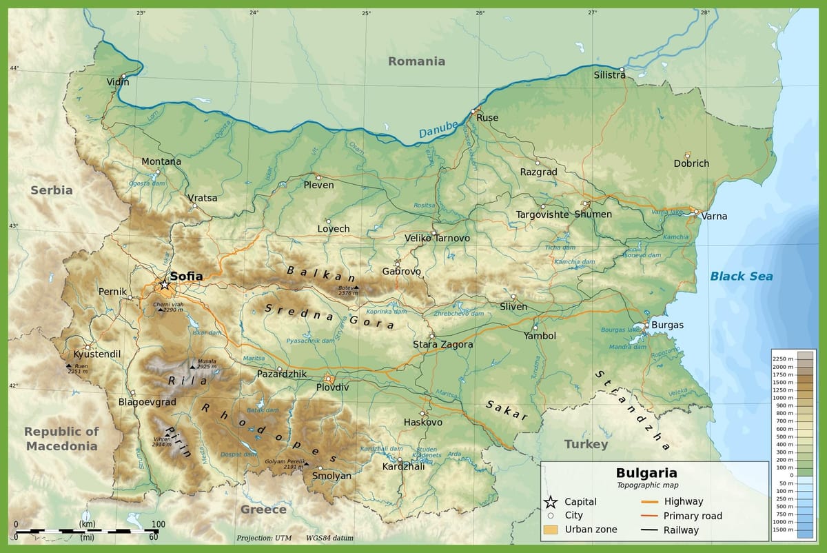 Bulgaria topografisk kart