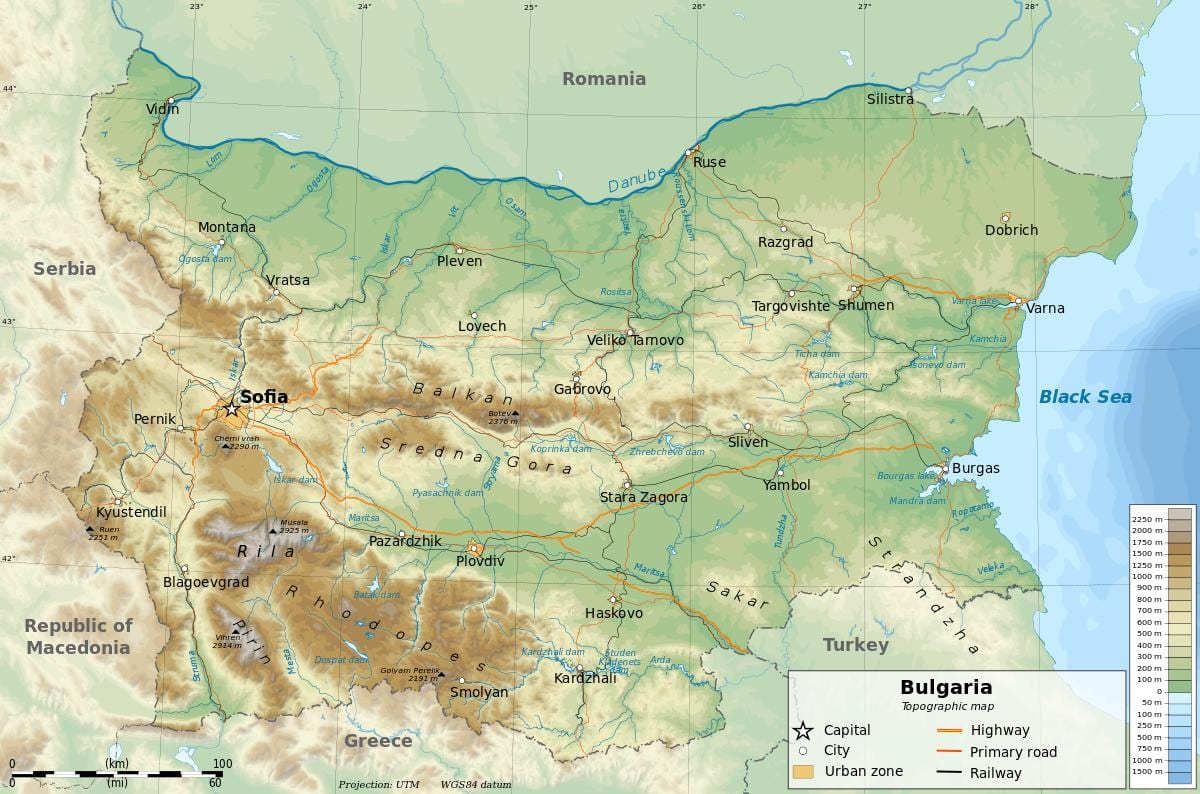 kart over Bulgaria geografi