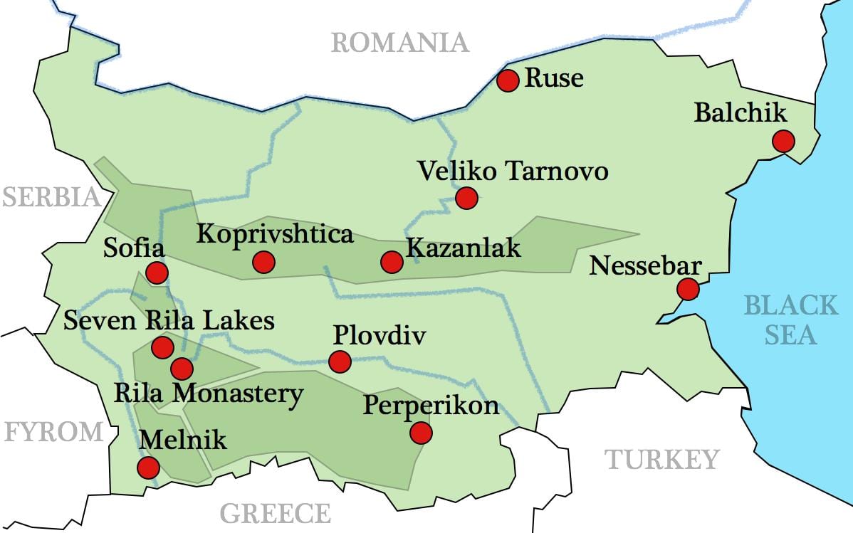 kart av bulgarsk klostre